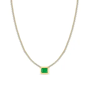 14k Emerald Cut Emerald Diamond Tennis Necklace