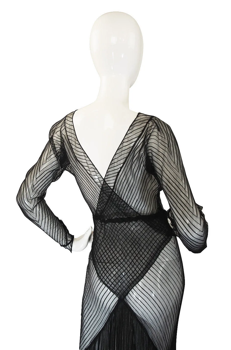 1930s Exceptional Black Silk Net Bias Gown