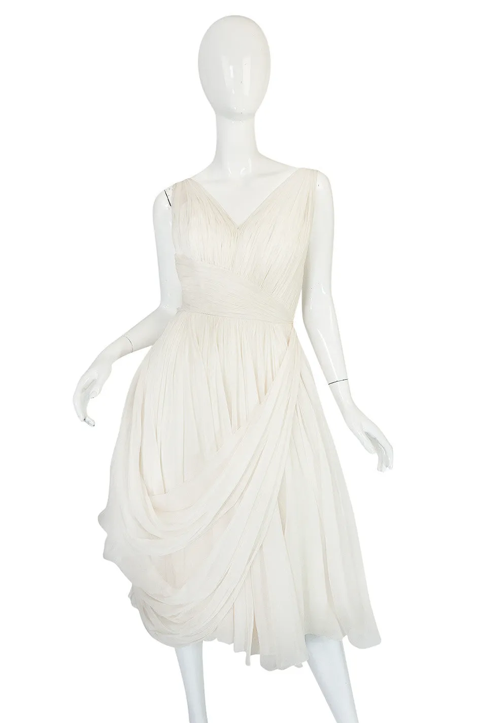 1950s Ivory Silk Pleated Dress in the Manner of Jean Desses