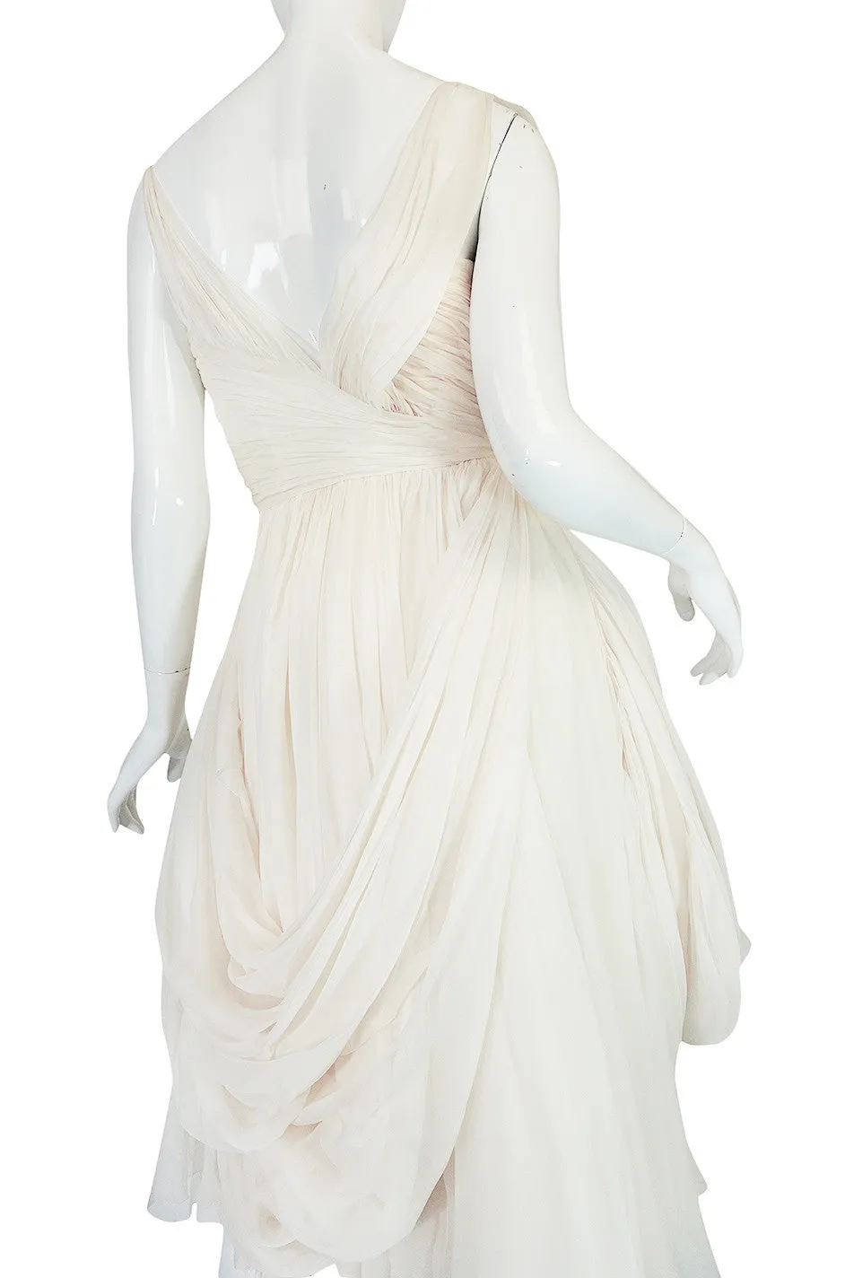 1950s Ivory Silk Pleated Dress in the Manner of Jean Desses