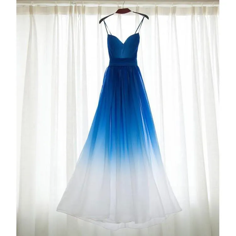 A line  Royal Blue Prom Dresses, Long Bridesmaid Dresses With Pleated Sleeveless Straps ,PDY0306