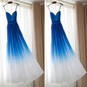 A line  Royal Blue Prom Dresses, Long Bridesmaid Dresses With Pleated Sleeveless Straps ,PDY0306