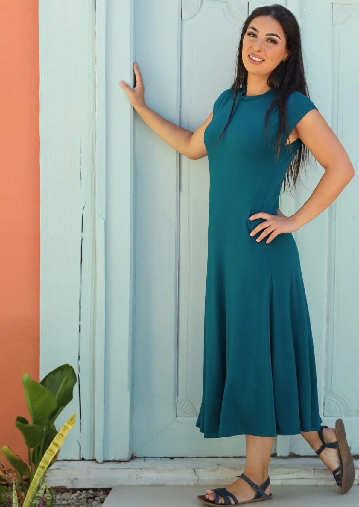 A-line Stretch Rayon Dress Teal