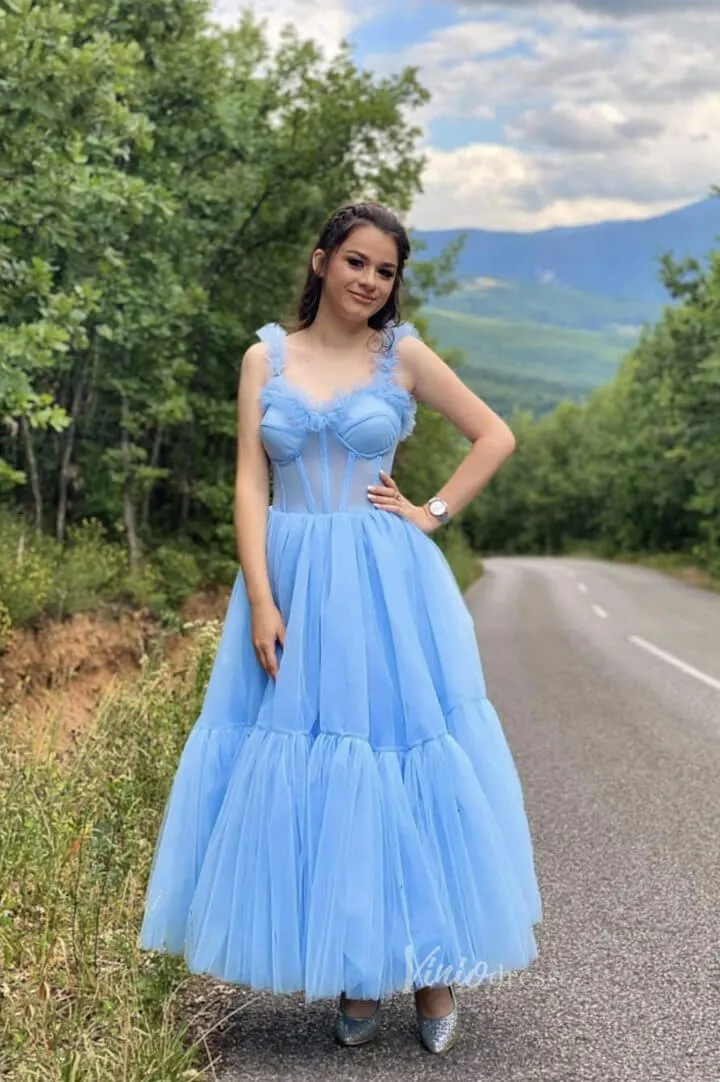 A-line Tulle Maxi Dress Long Prom Dress Baby Blue FD2309