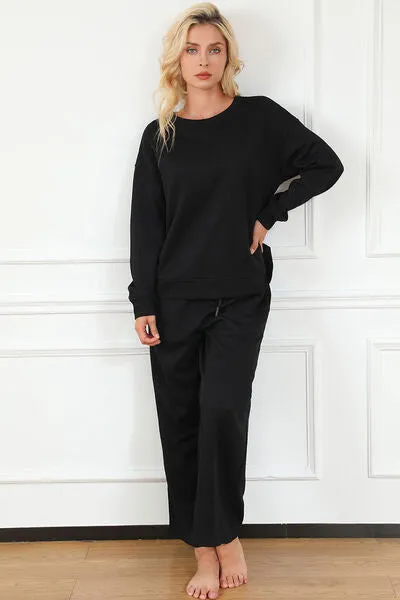 Abigail Textured Long Sleeve Top and Drawstring Pants Set