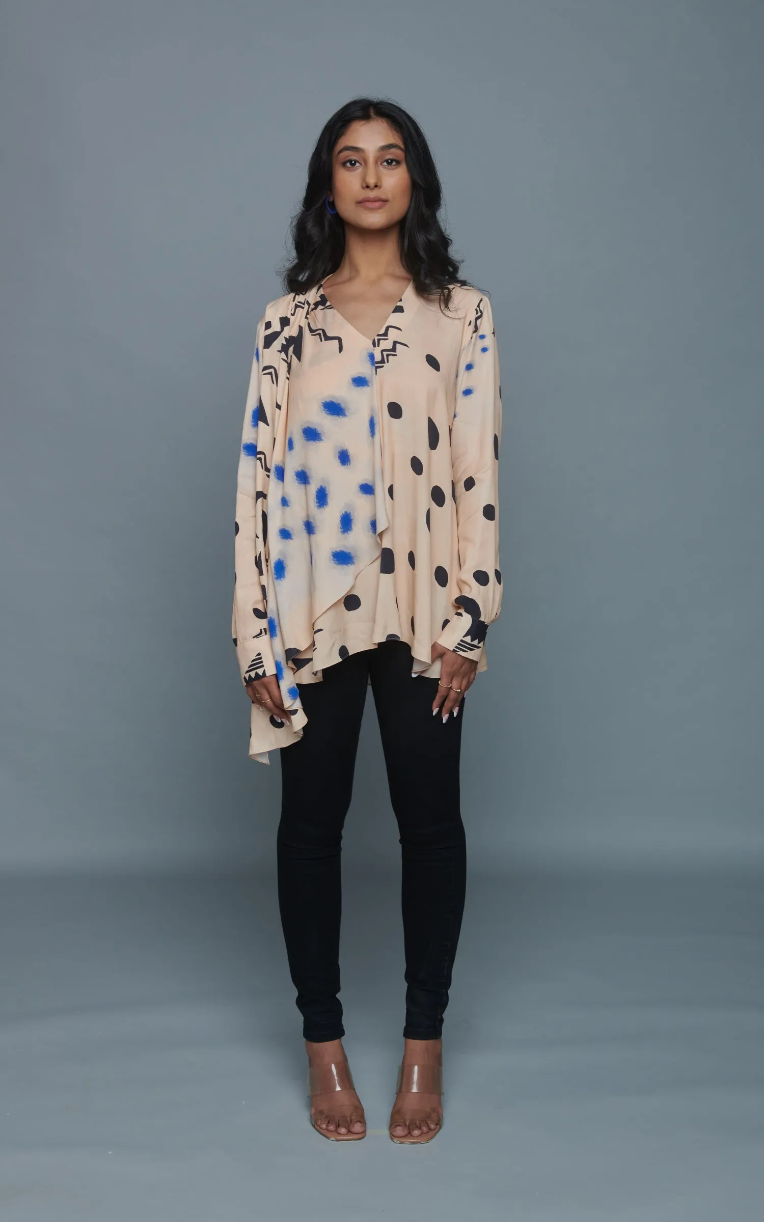 Abstarct Printed V neck Top