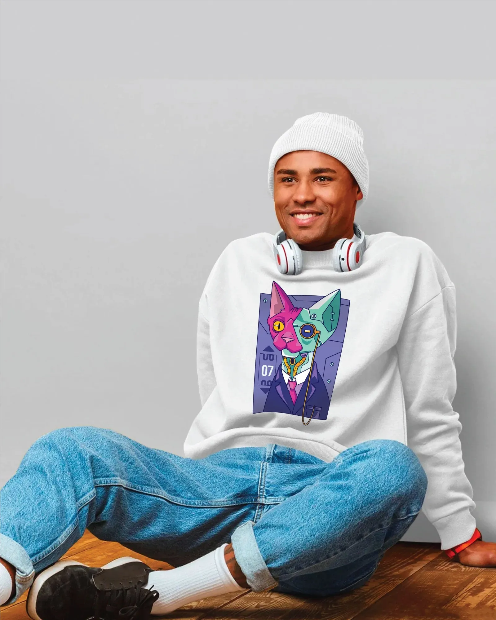 AI Mr. Bolt Drop Shoulder Sweatshirt: White