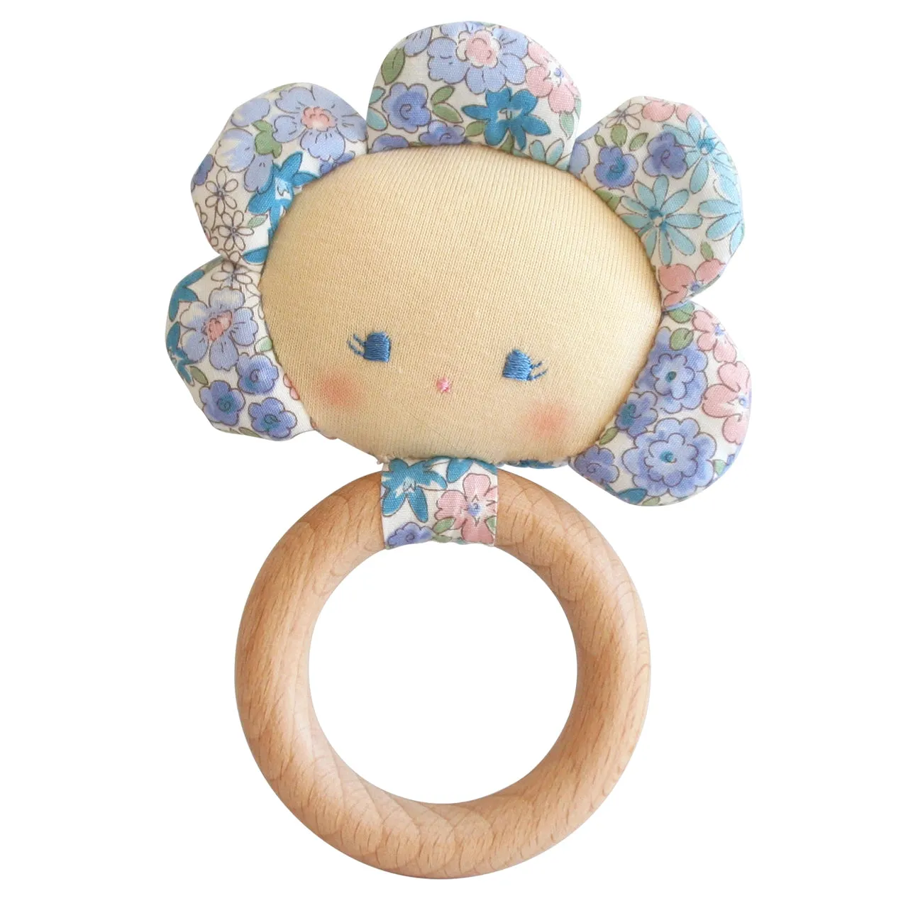 Alimrose Flower Baby Teether Rattle Liberty Blue