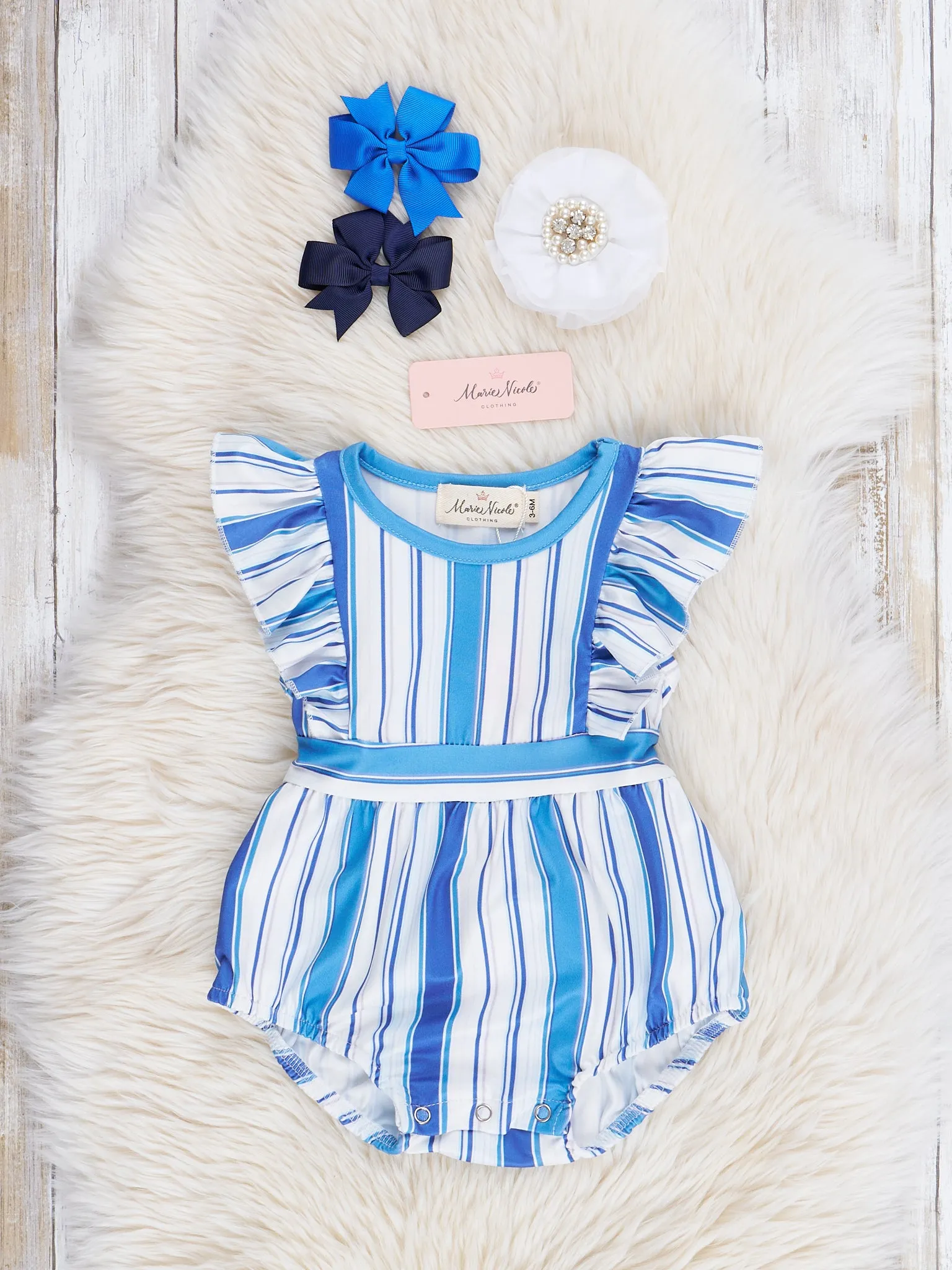 All The Blues Striped Ruffle Bubble