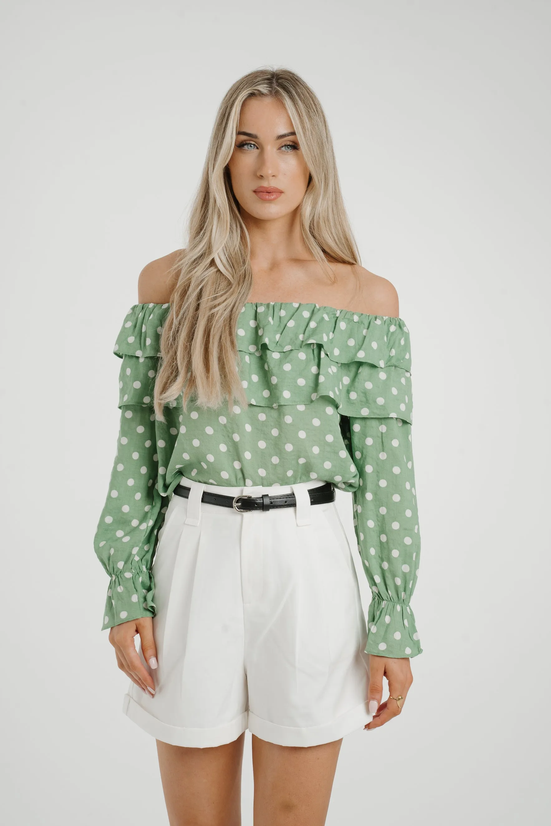 Ally Bardot Polka Dot Top In Green