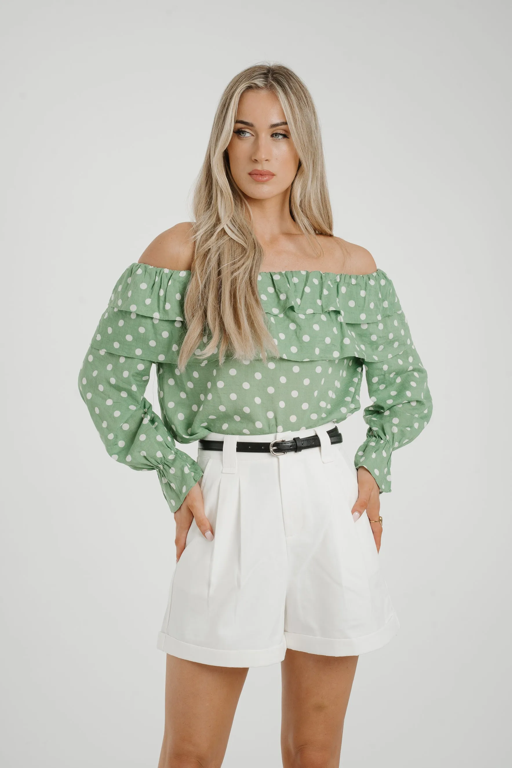 Ally Bardot Polka Dot Top In Green