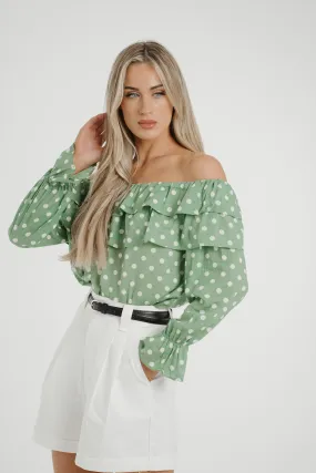 Ally Bardot Polka Dot Top In Green