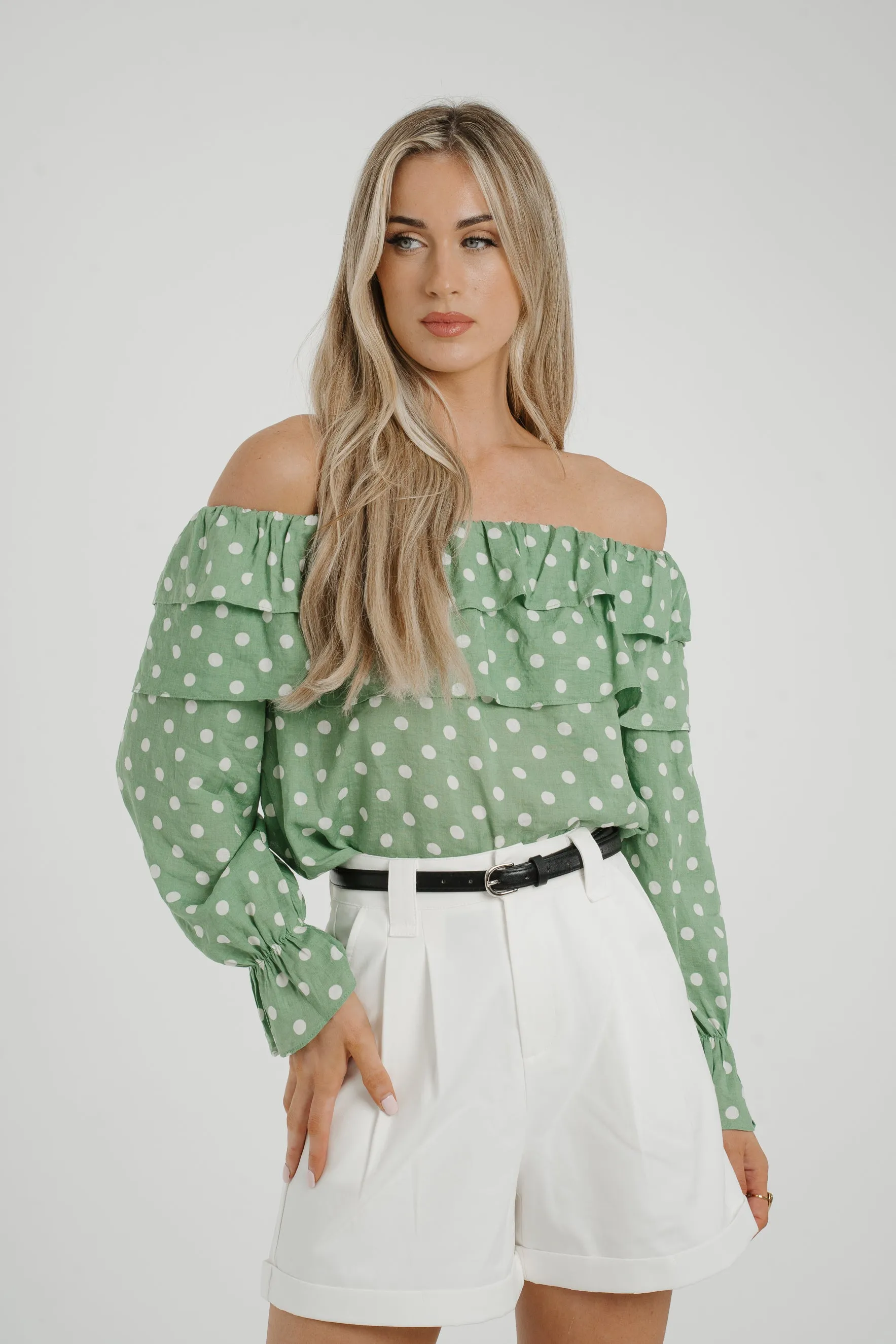 Ally Bardot Polka Dot Top In Green