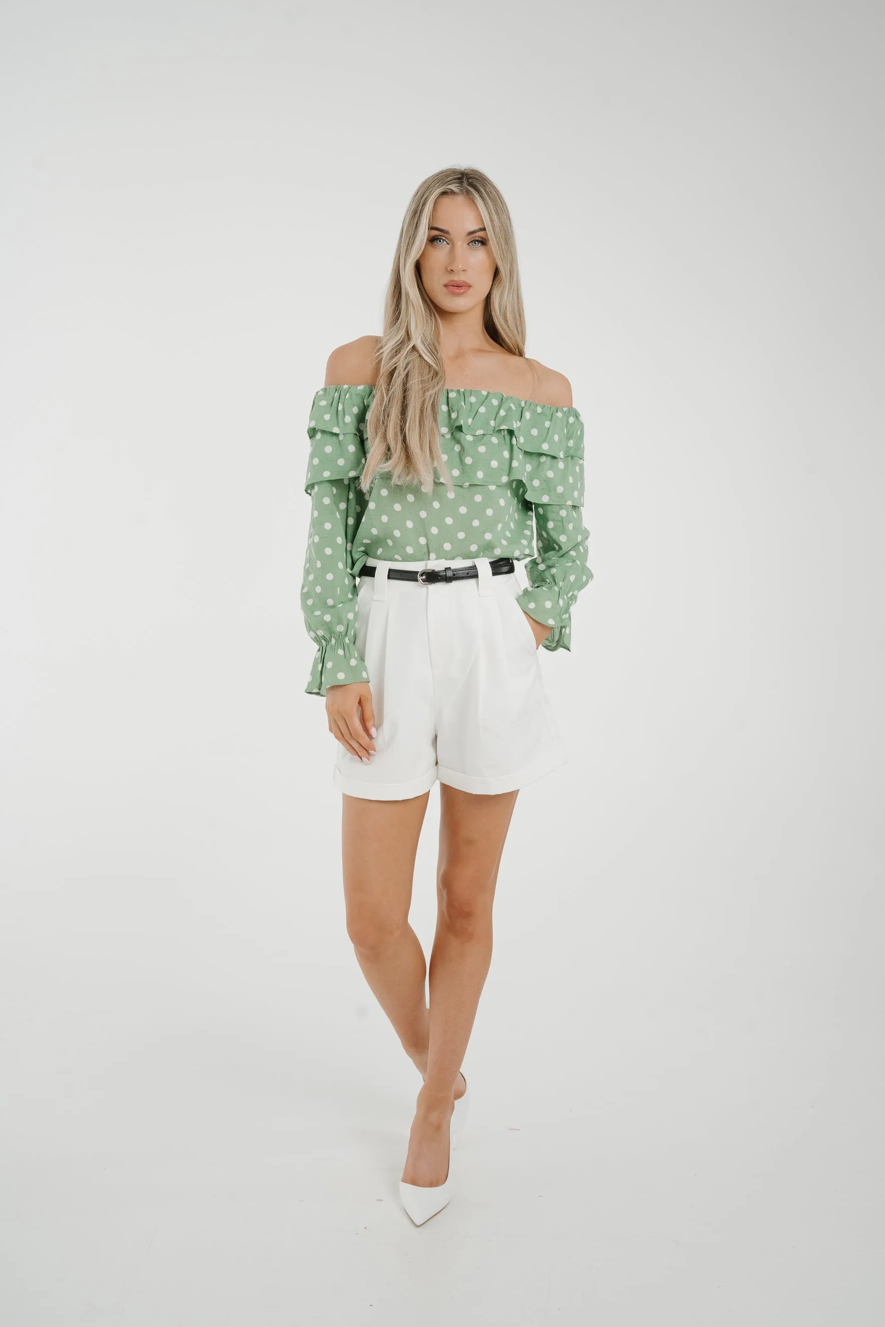 Ally Bardot Polka Dot Top In Green