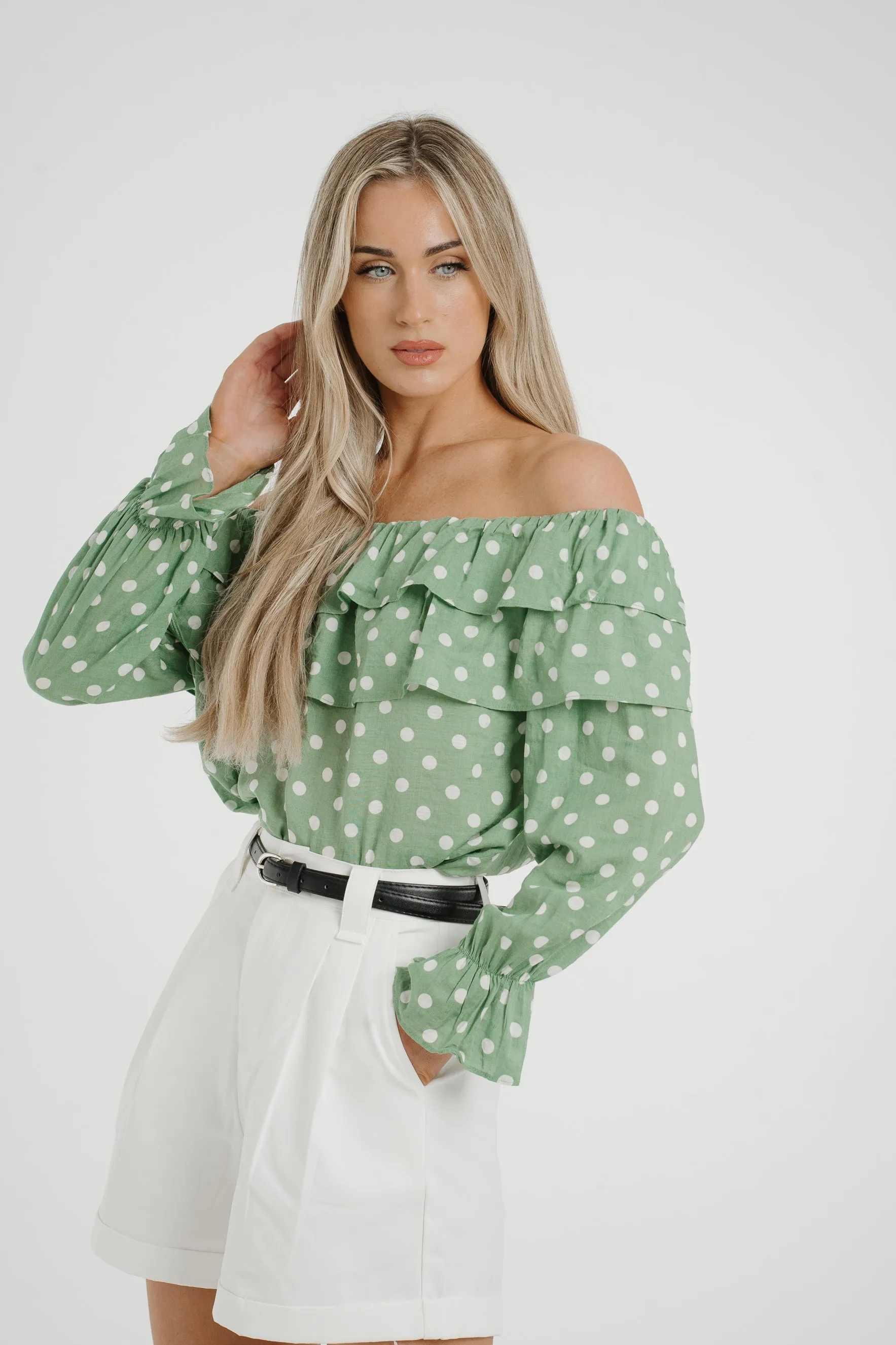 Ally Bardot Polka Dot Top In Green