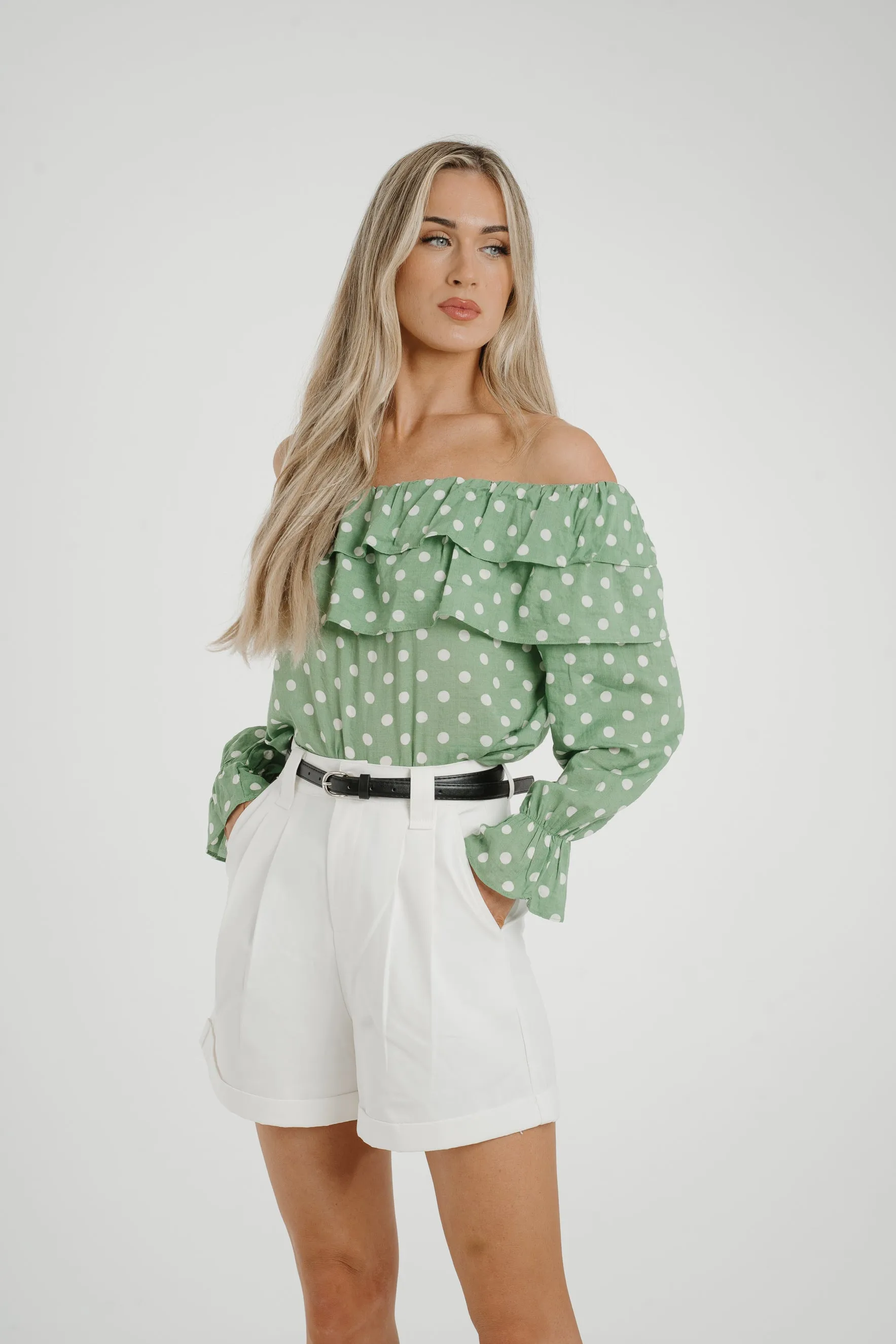 Ally Bardot Polka Dot Top In Green