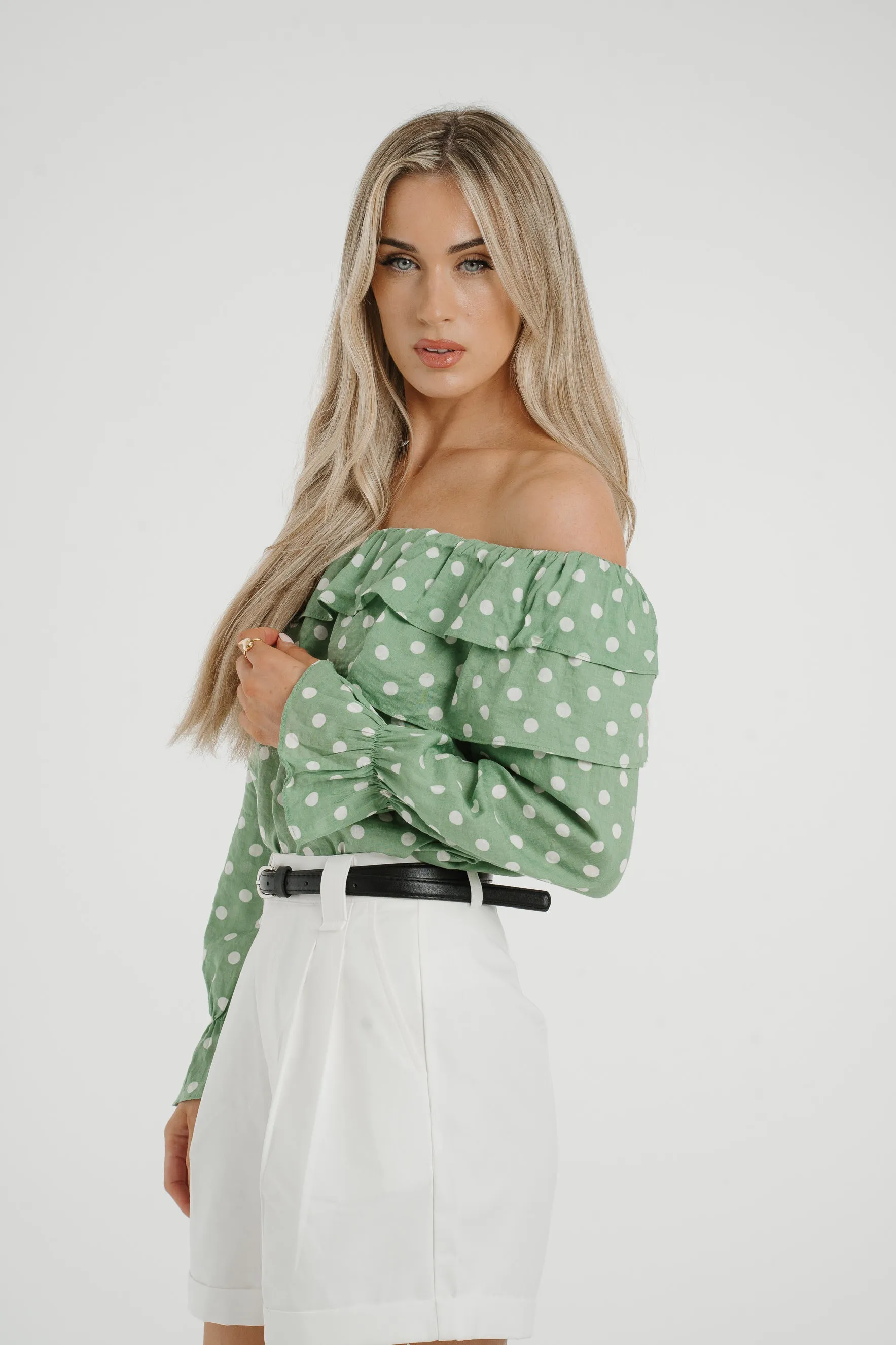 Ally Bardot Polka Dot Top In Green