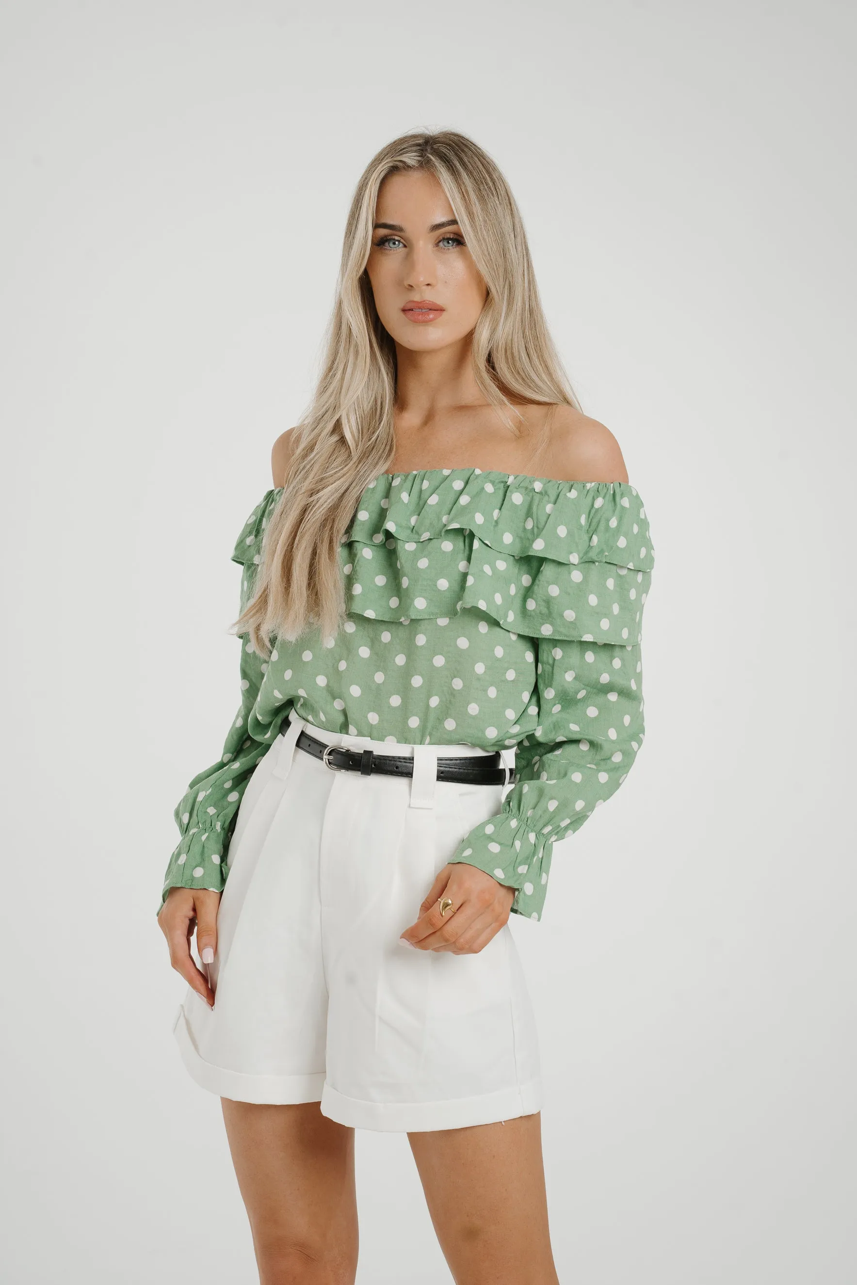 Ally Bardot Polka Dot Top In Green