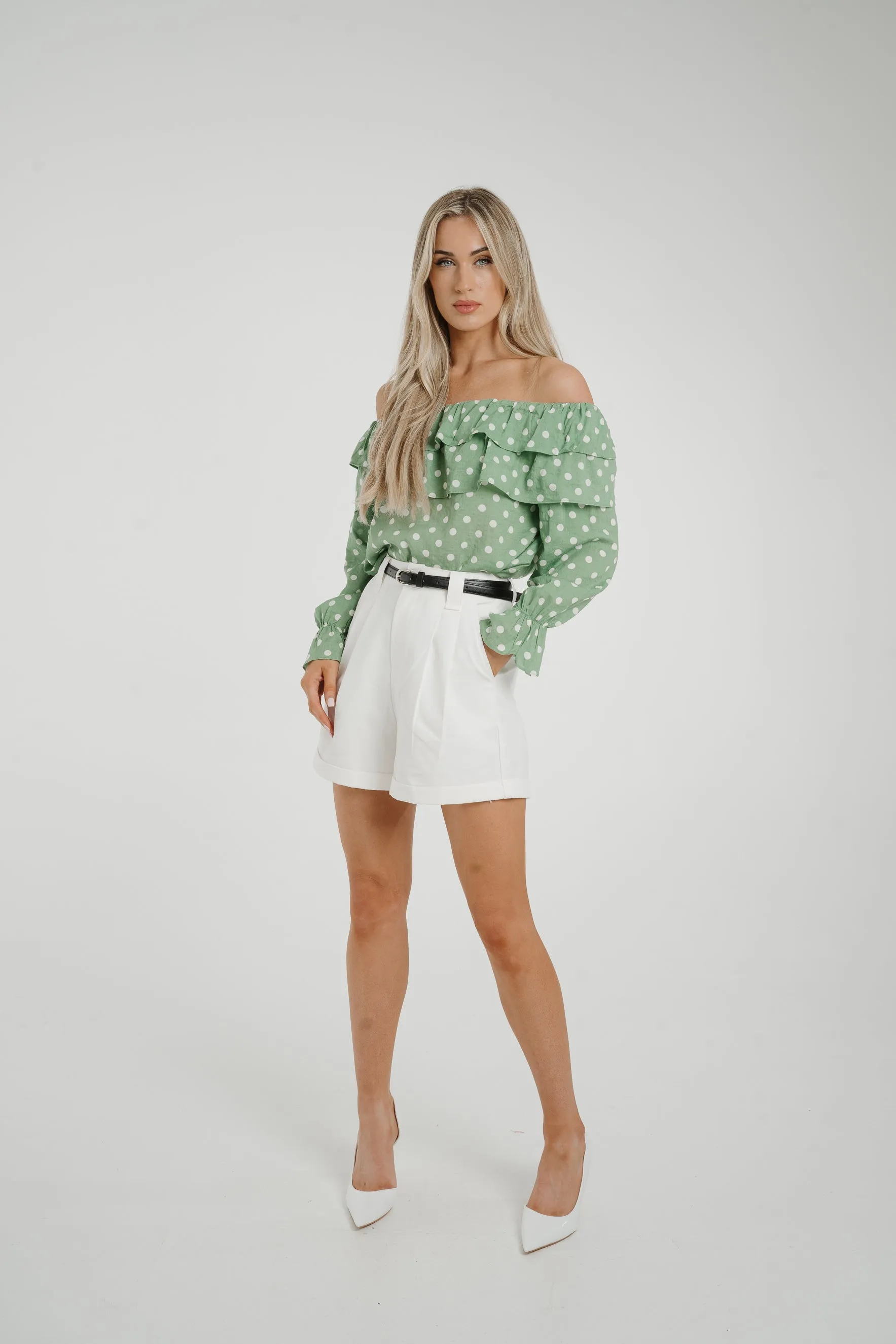 Ally Bardot Polka Dot Top In Green