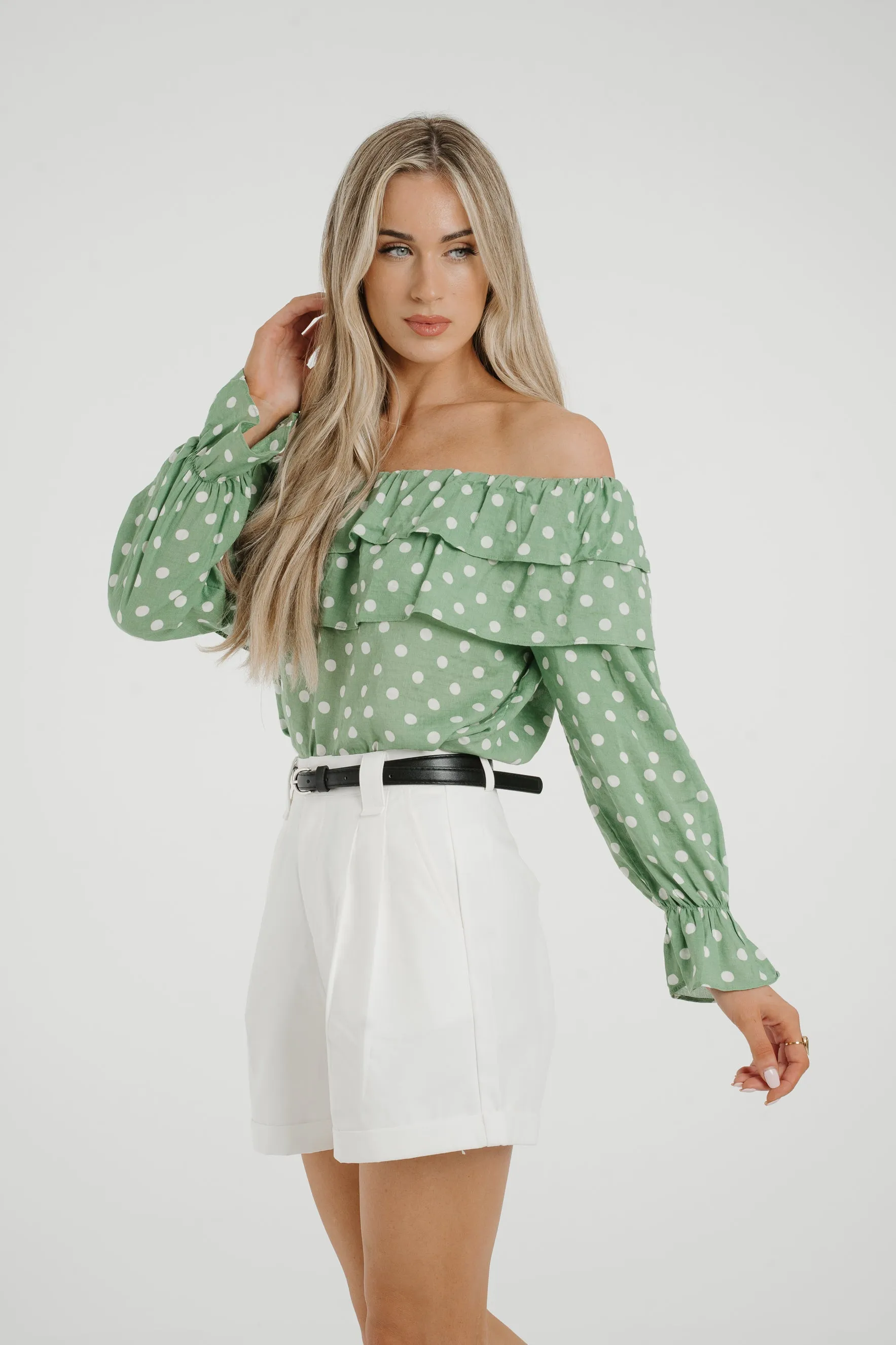 Ally Bardot Polka Dot Top In Green