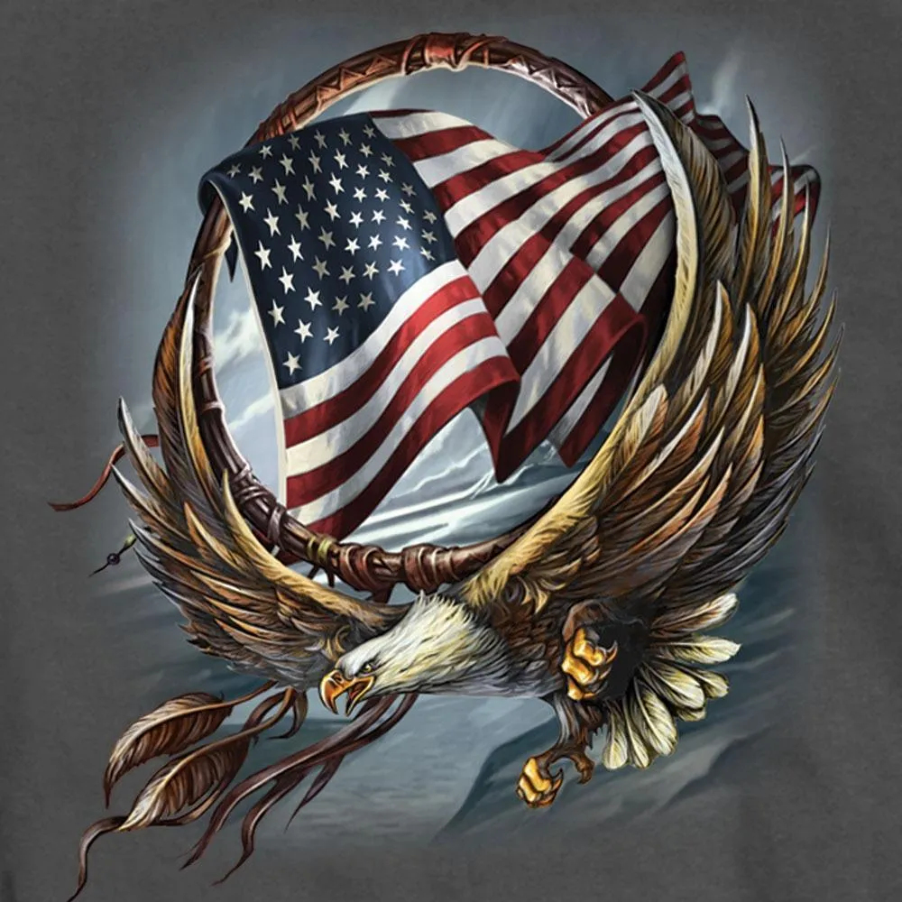 American Eagle Wings Flag and Hoop Biker T-Shirt