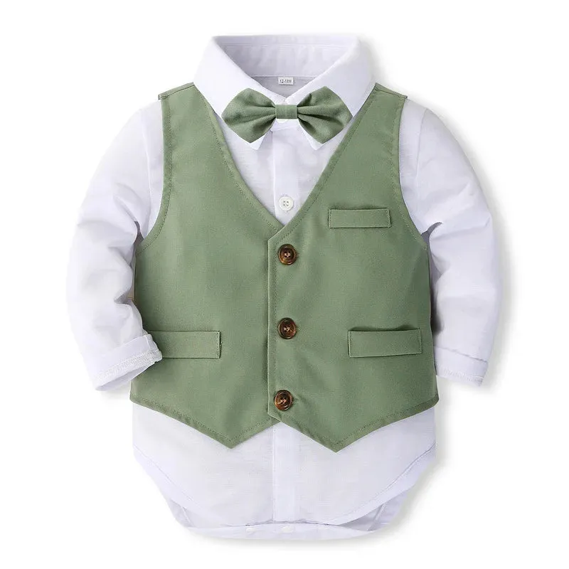 Baby Boy Green 5pc Bodysuit Vest Tie Hat Formal Wedding Set