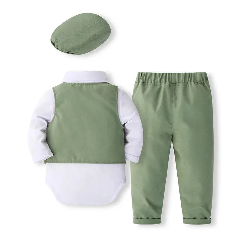 Baby Boy Green 5pc Bodysuit Vest Tie Hat Formal Wedding Set