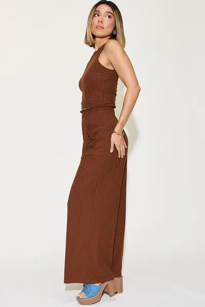 Basic Bae Full Size Ribbed Tank and Wide Leg Pants Set