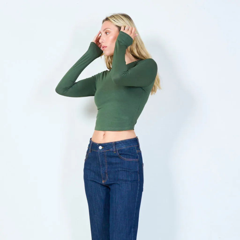 Basic long-sleeve cropped top wholesale