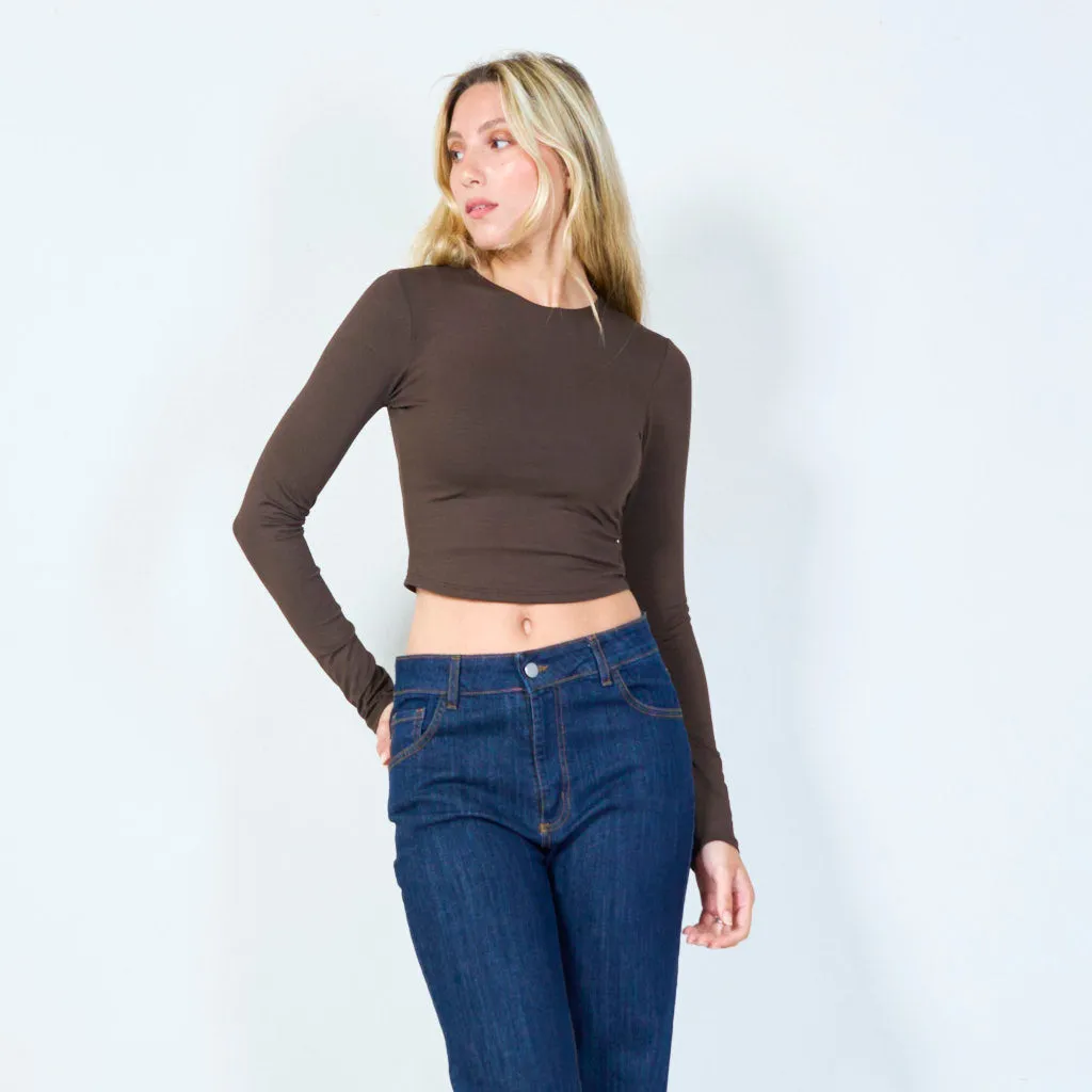 Basic long-sleeve cropped top wholesale