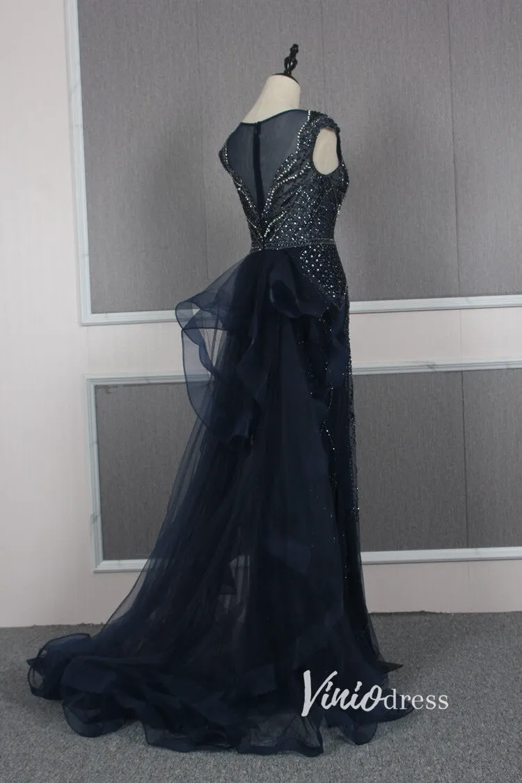 Beaded Sheath Prom Dresses Overskirt Evening Dress FD2825