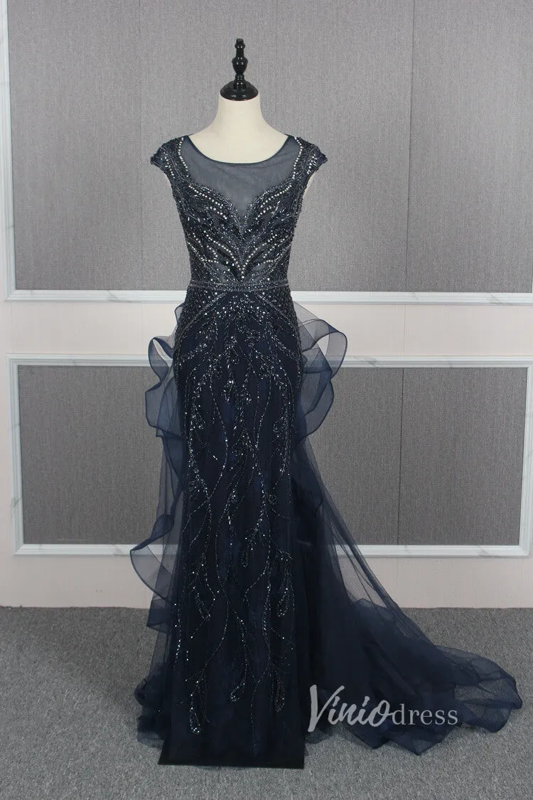 Beaded Sheath Prom Dresses Overskirt Evening Dress FD2825