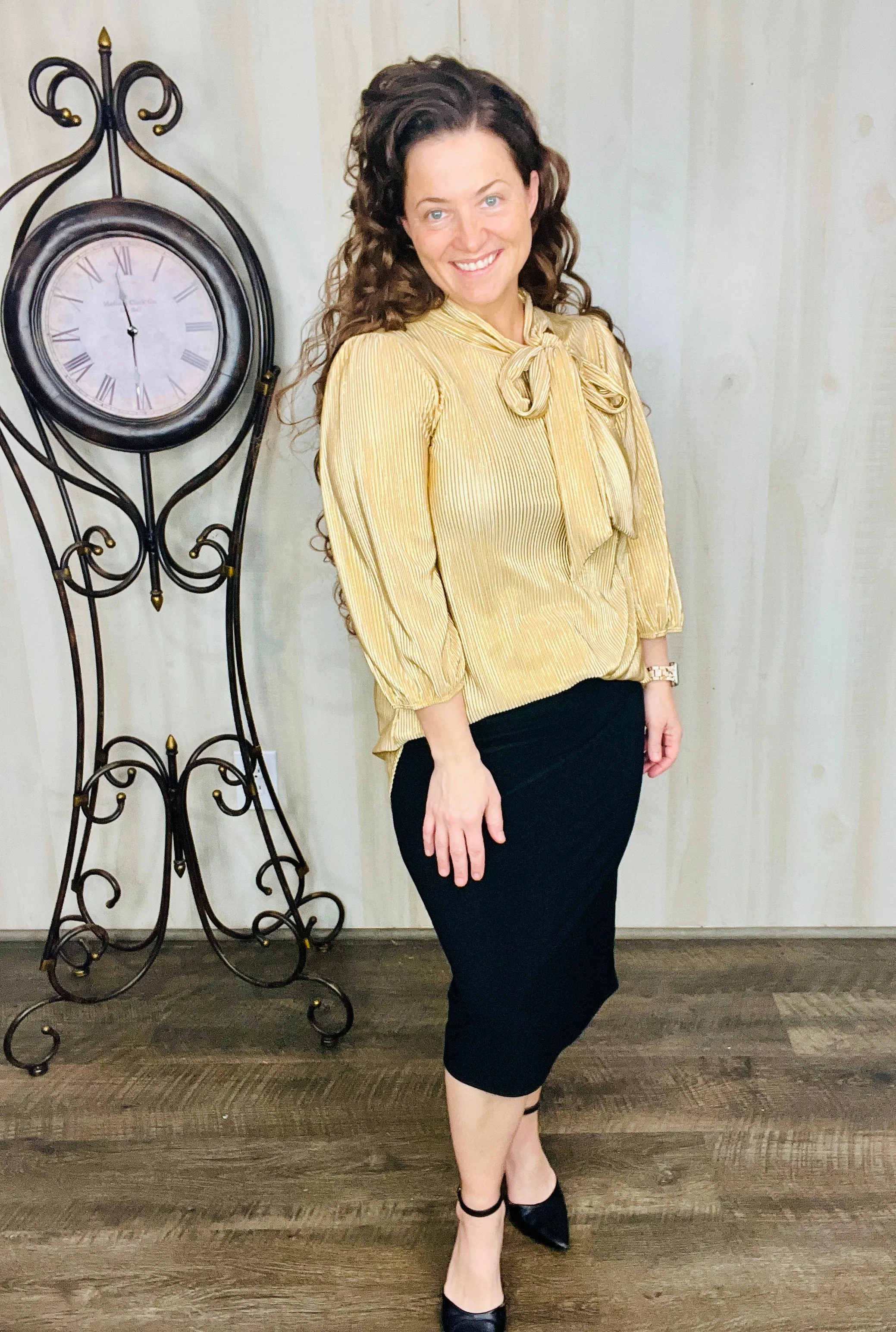 Bethany Bow Tie Top- Gold