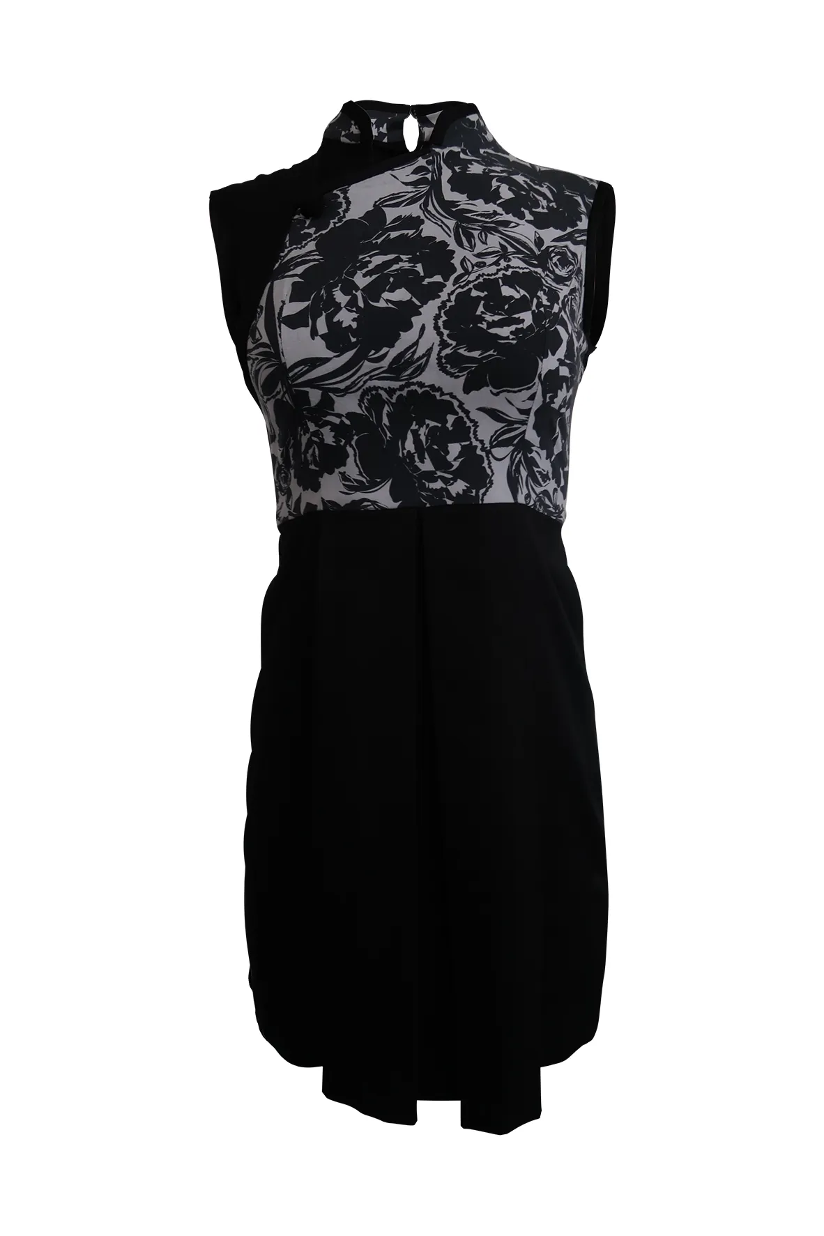 Black Pleated Mini Dress WIth Floral Prints