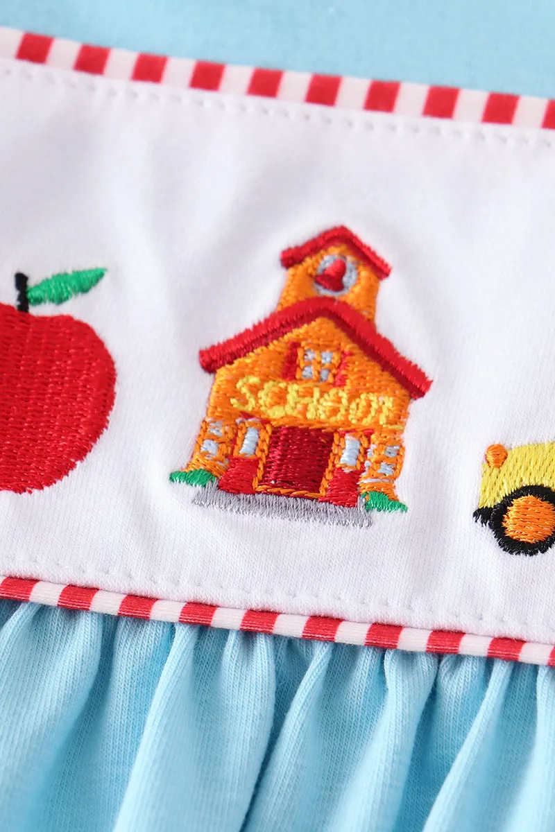 Blue back to school embroidery girl set