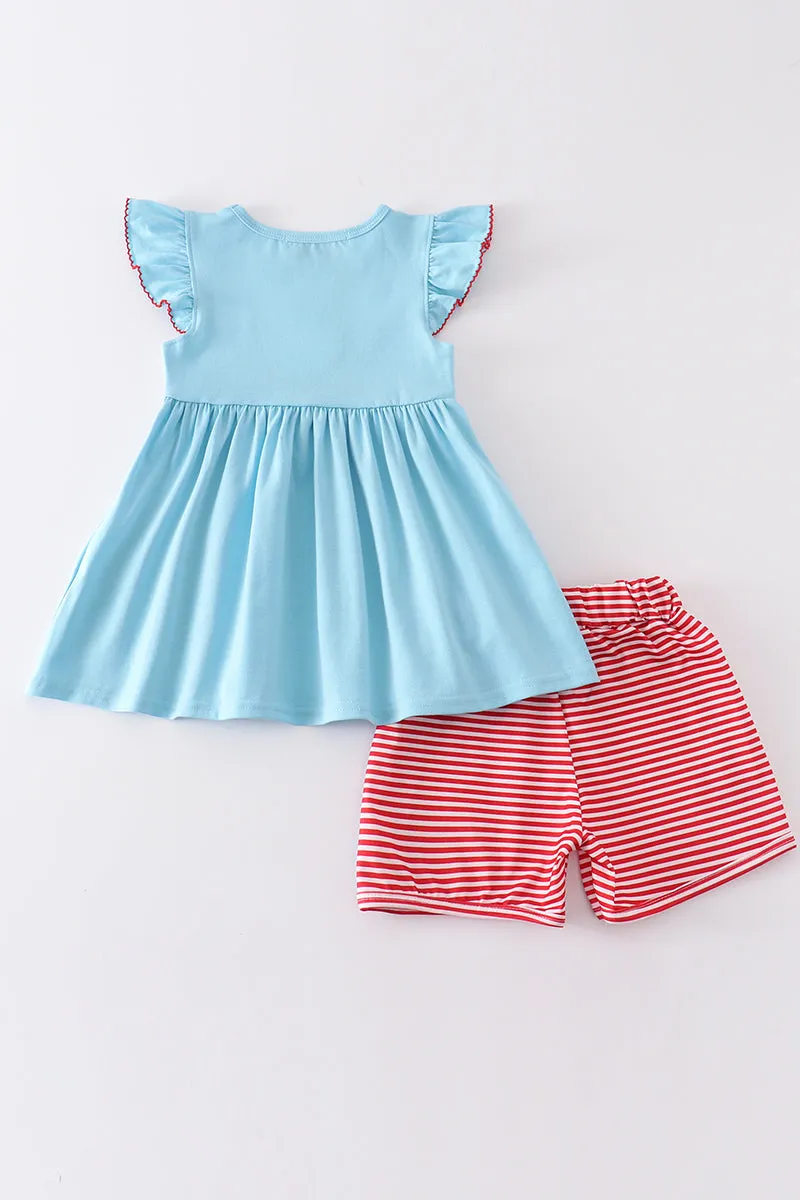 Blue back to school embroidery girl set