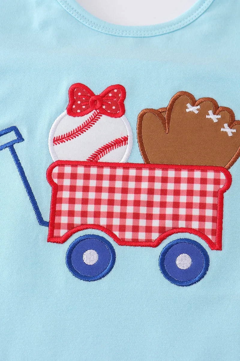 Blue baseball applique girl set