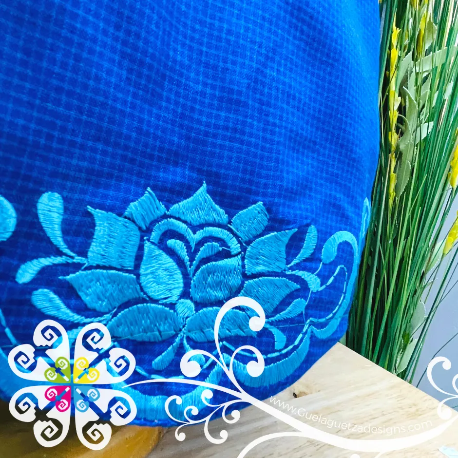 Blue Big Flower Embroider Apron - Mandil Artesanal