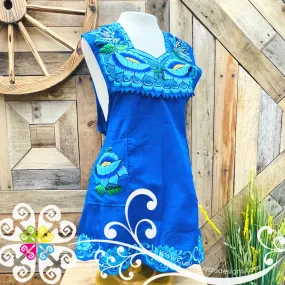 Blue Big Flower Embroider Apron - Mandil Artesanal