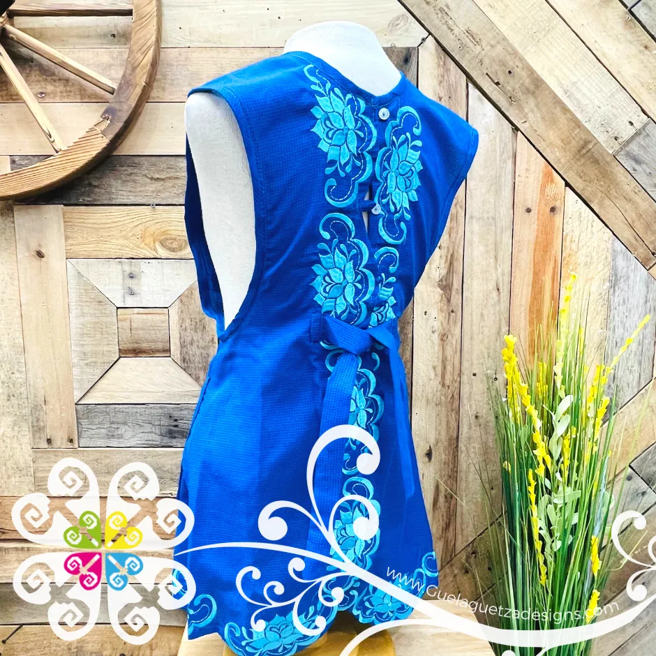 Blue Big Flower Embroider Apron - Mandil Artesanal