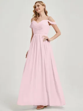 Blush Cold Shoulder Spaghetti Straps Pleated Chiffon Bridesmaid Dress