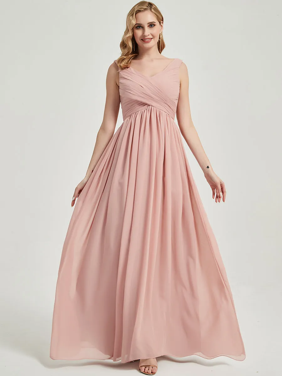 Blush Pleated Sleeveless Floor Length Empire Chiffon Bridesmaid Dress