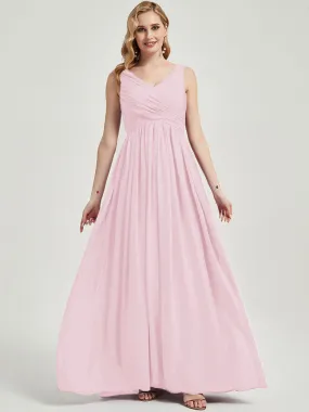 Blush Pleated Sleeveless Floor Length Empire Chiffon Bridesmaid Dress