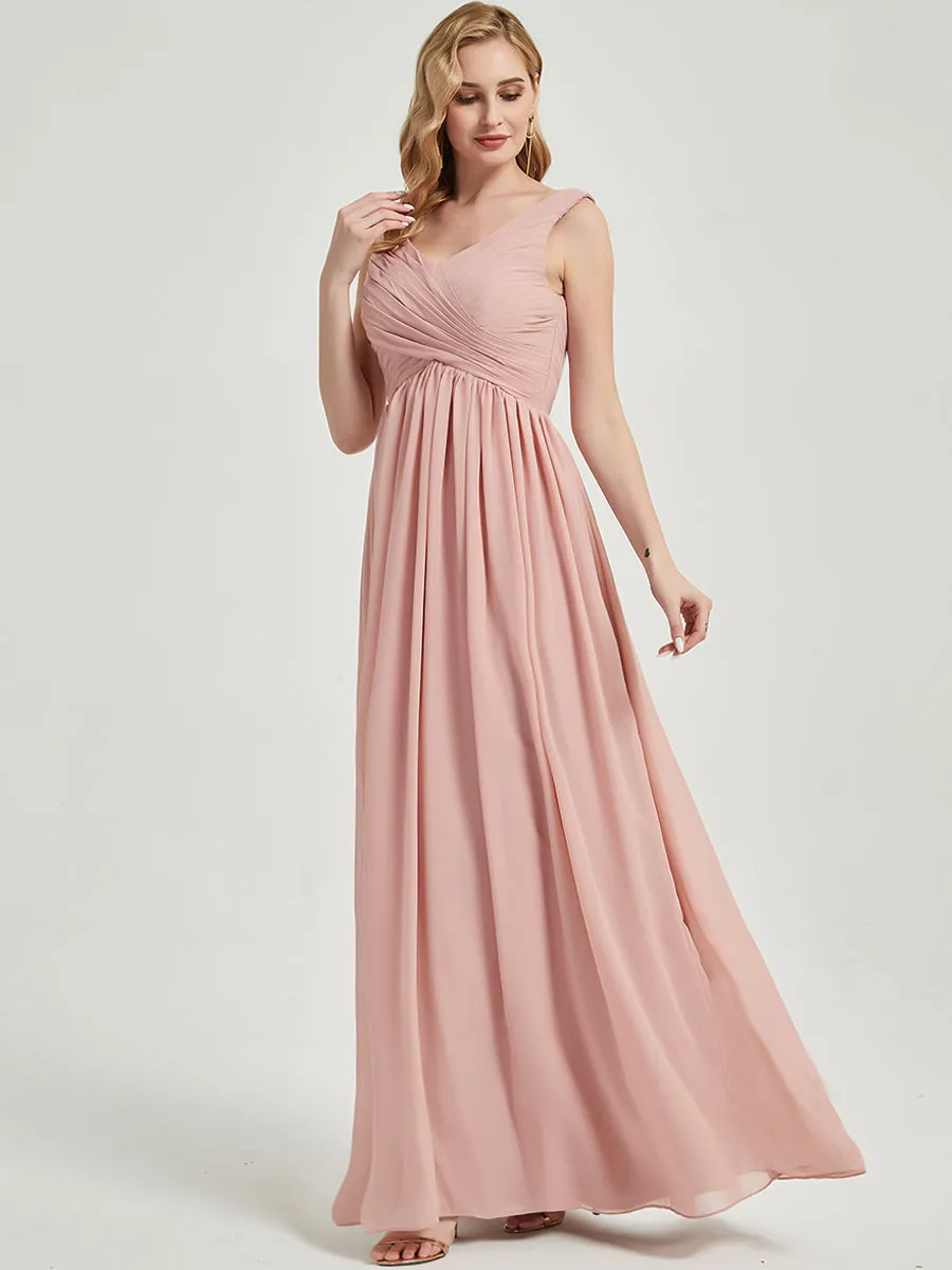 Blush Pleated Sleeveless Floor Length Empire Chiffon Bridesmaid Dress