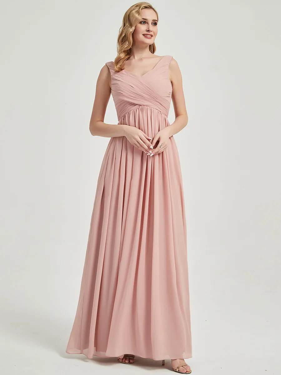 Blush Pleated Sleeveless Floor Length Empire Chiffon Bridesmaid Dress