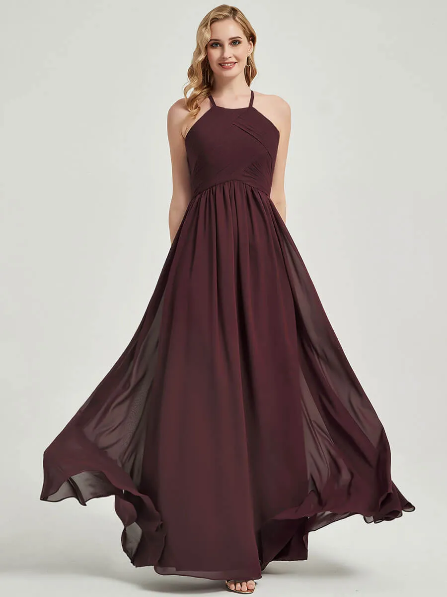 Cabernet Halter Pleated Keyhole Back Chiffon Bridesmaid Dress