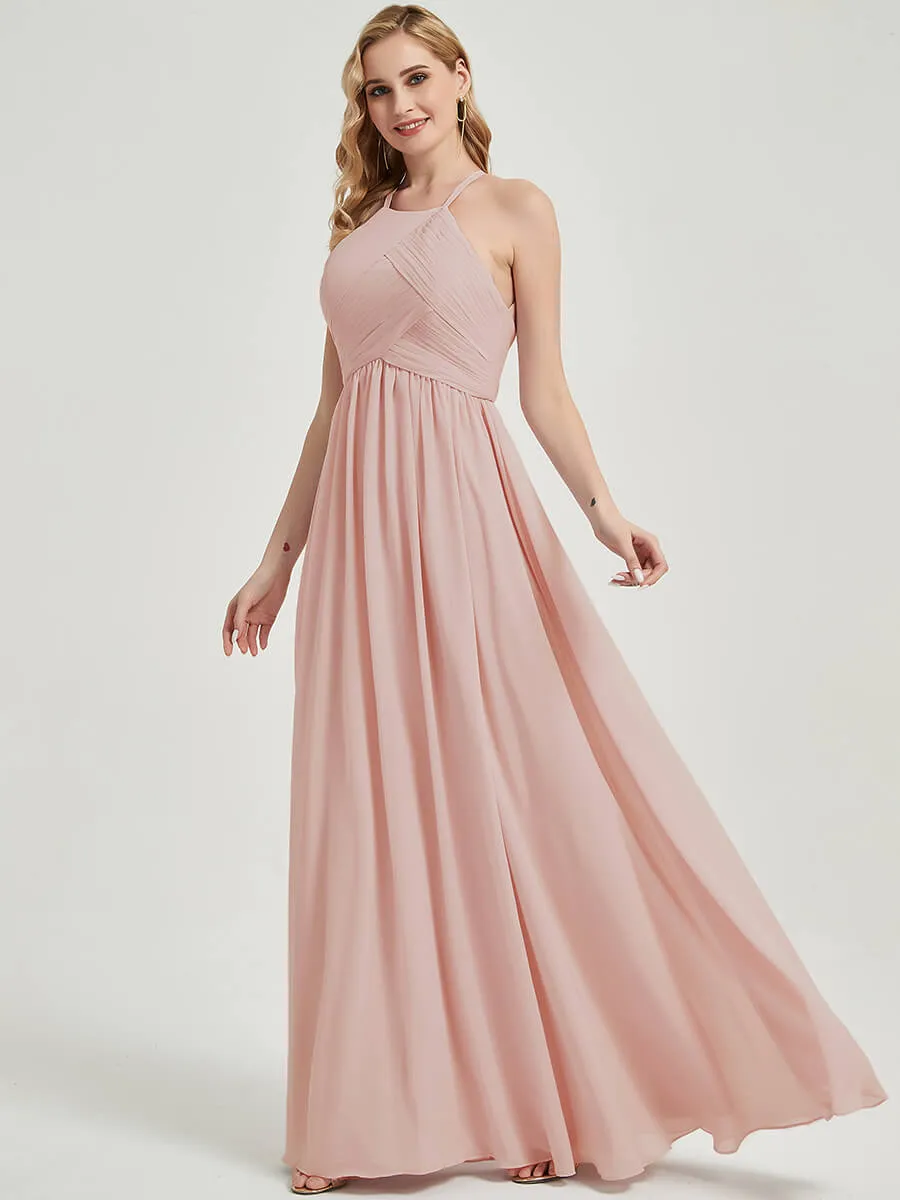 Cabernet Halter Pleated Keyhole Back Chiffon Bridesmaid Dress