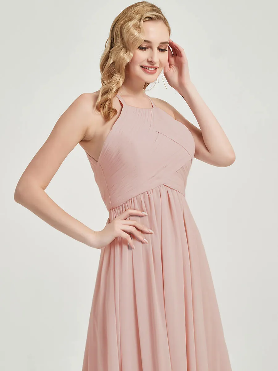 Cabernet Halter Pleated Keyhole Back Chiffon Bridesmaid Dress