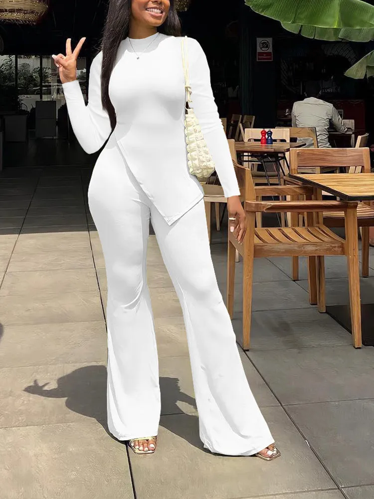 Casual Slit Top High Waist Pants Set