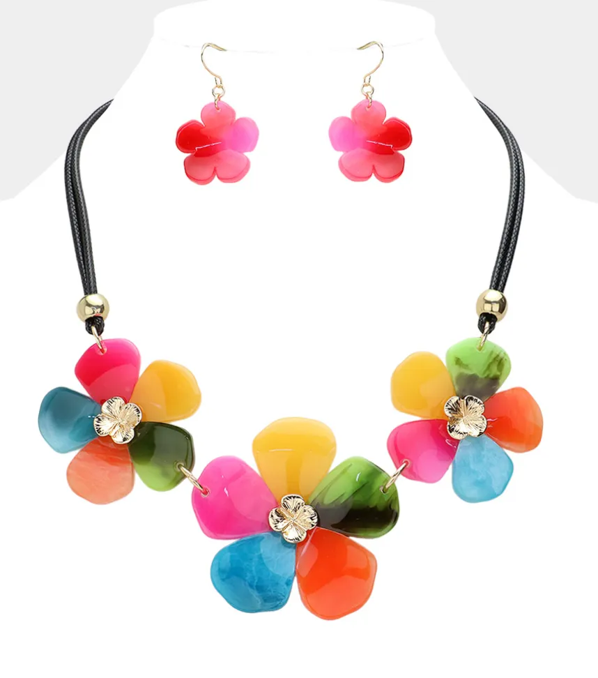 Celluloid Acetate Flower Link Necklace